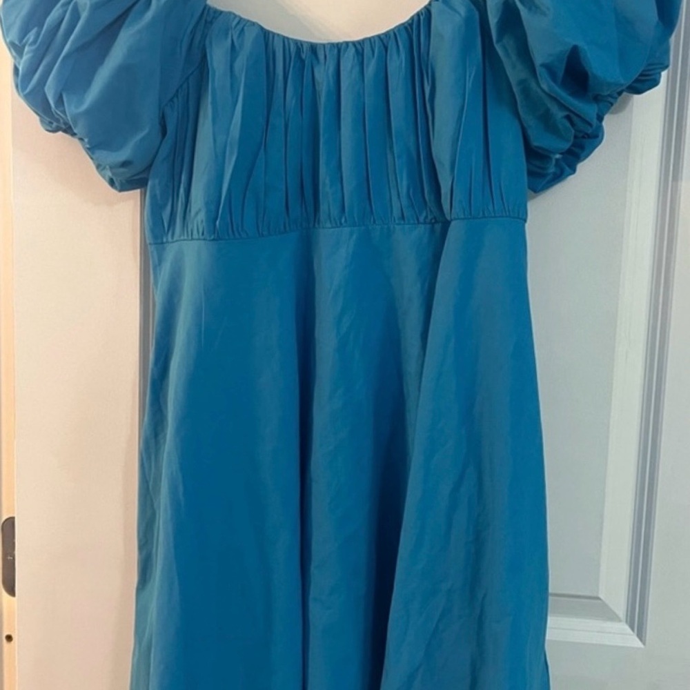 Abercrombie & Fitch Blue, Puff Sleeved, Ruched, Mini Dress